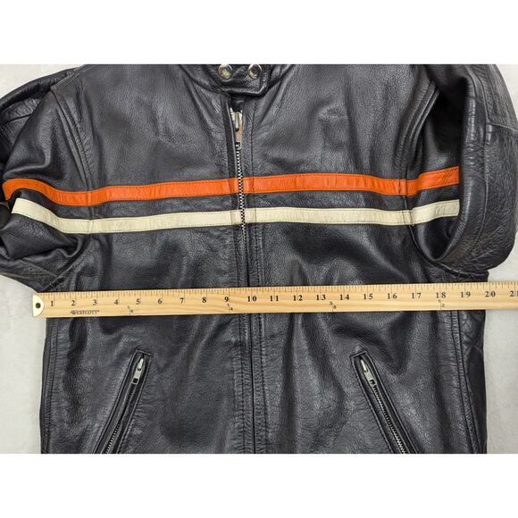 Vintage Women's Genuine Leather Motorcycle Jacket Black Orange Stripe Size XL - Picture 4 of 16